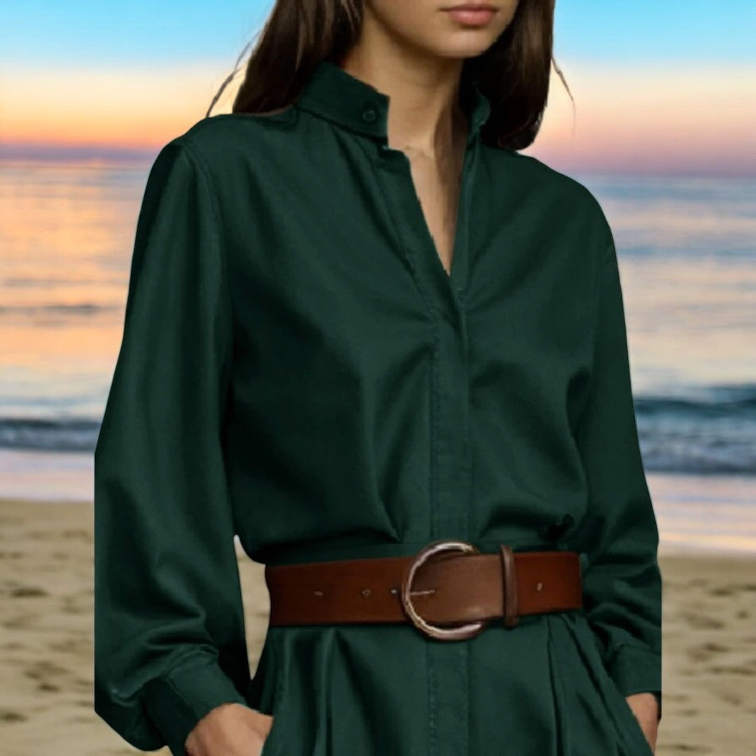 Knäppt blus med puffärm för kvinnor