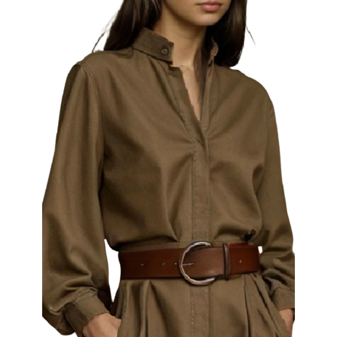 Knäppt blus med puffärm för kvinnor