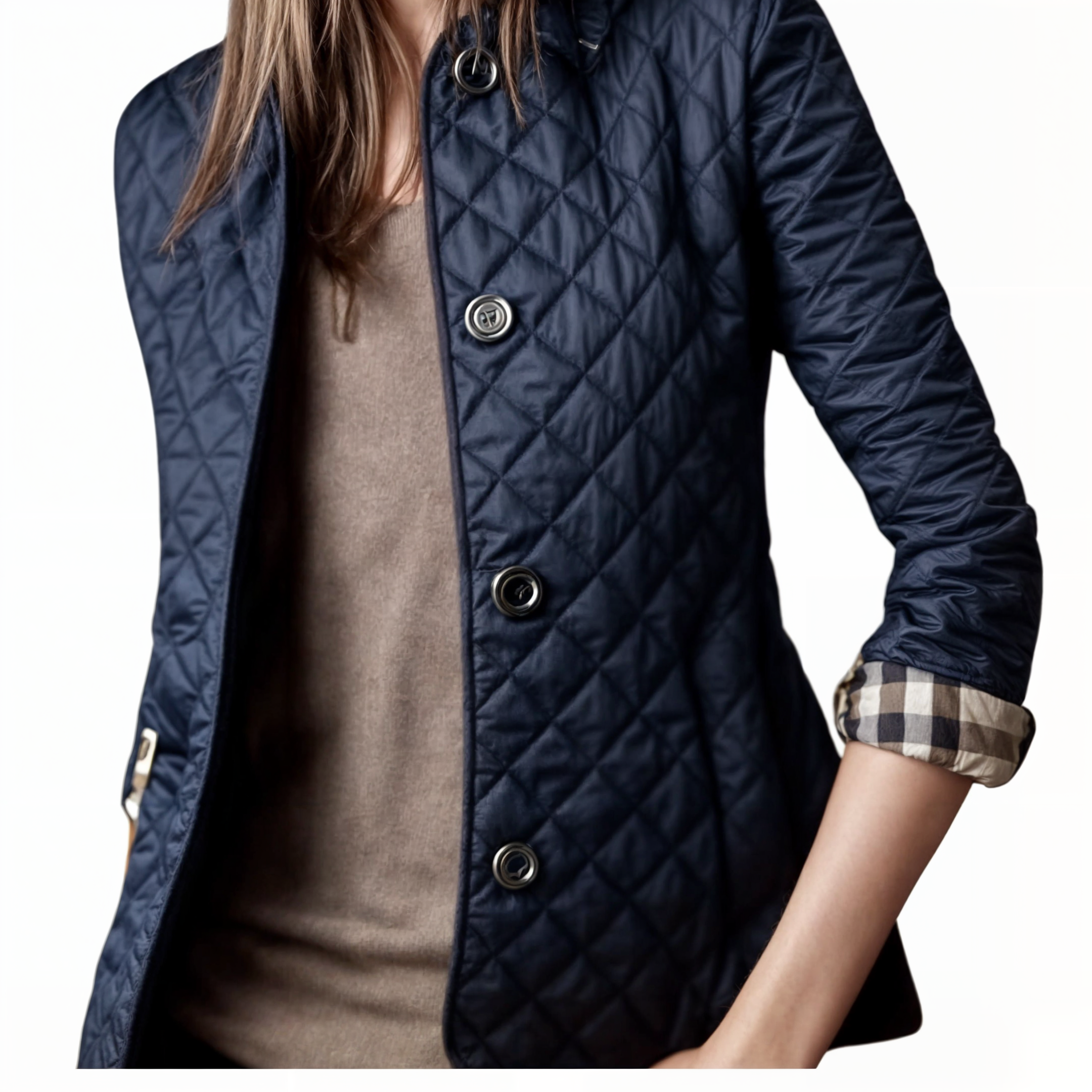 Kviltert jakke med nedfällbar krage för kvinnor