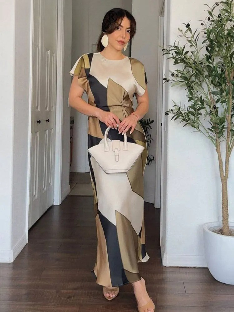 Vintage tryck ihålig klänning för kvinnor