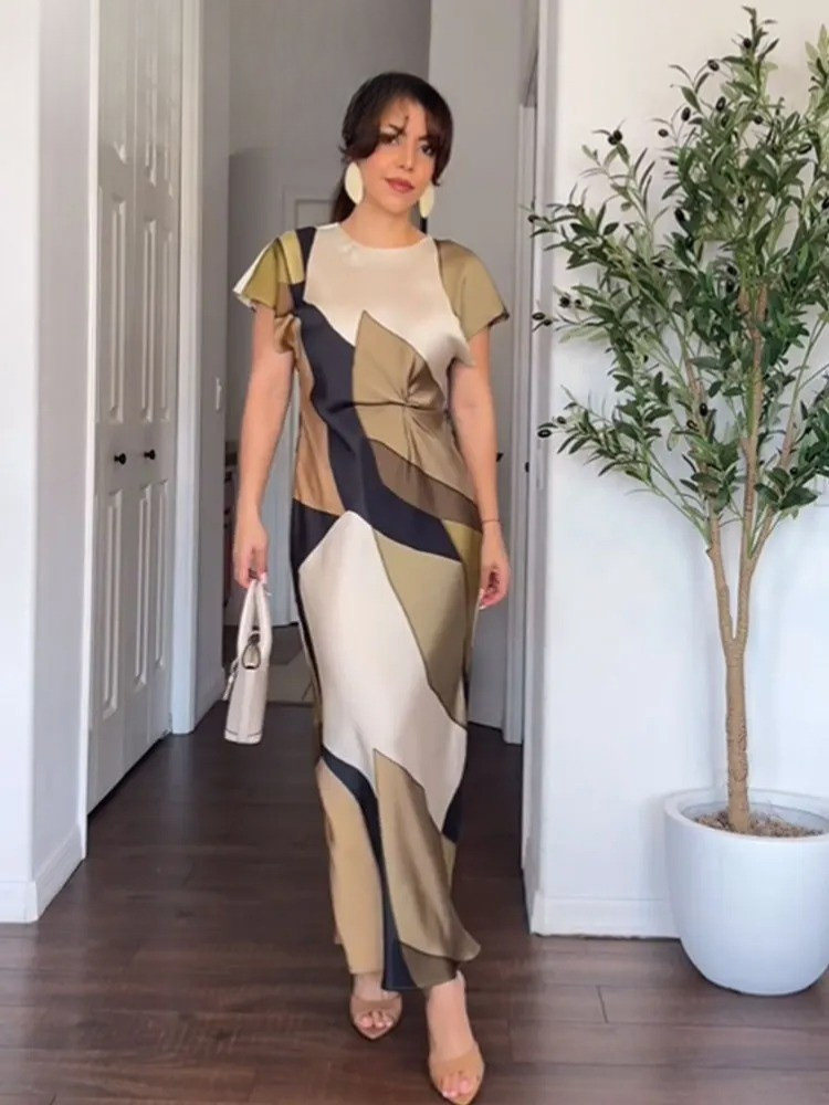 Vintage tryck ihålig klänning för kvinnor