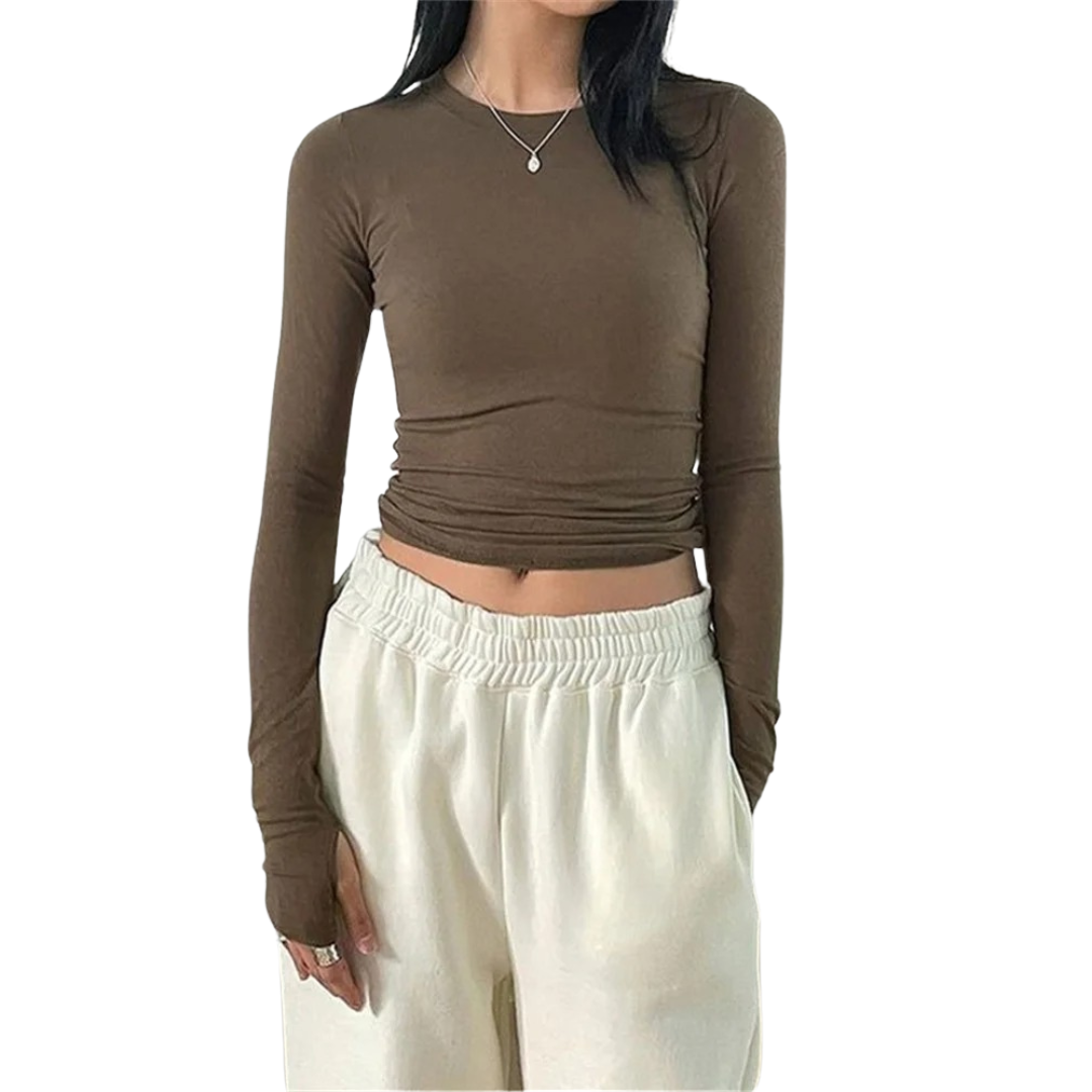 Slim Fit rundhalsade toppar för kvinnor