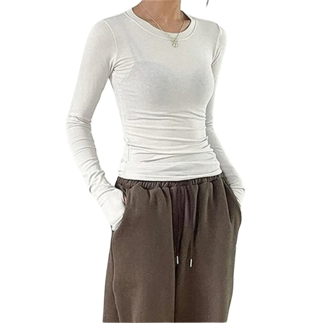 Slim Fit rundhalsade toppar för kvinnor