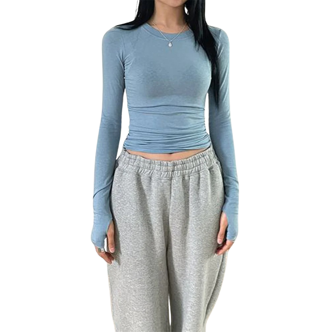 Slim Fit rundhalsade toppar för kvinnor