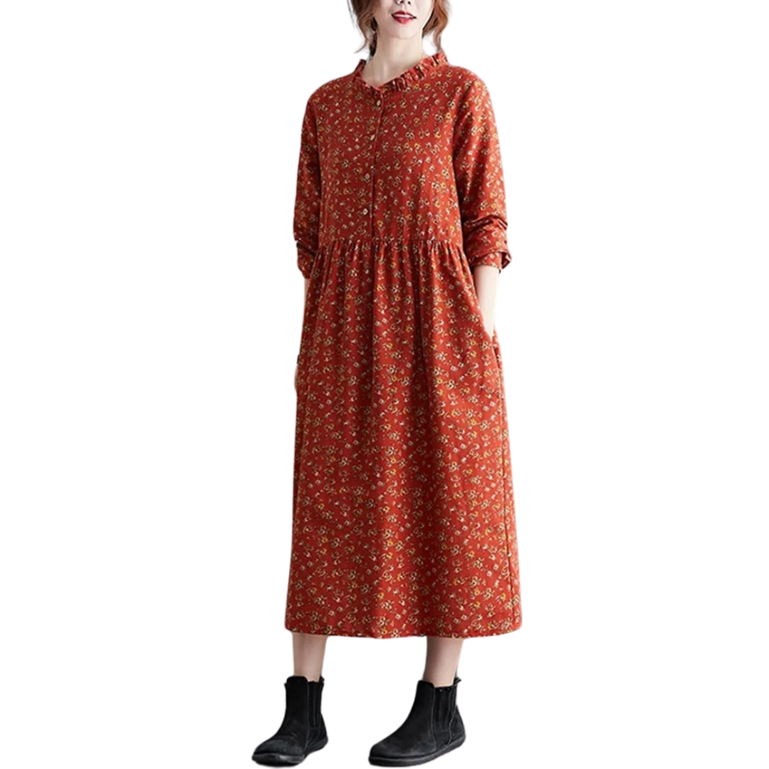 Vintage blommig volangklänning för kvinnor