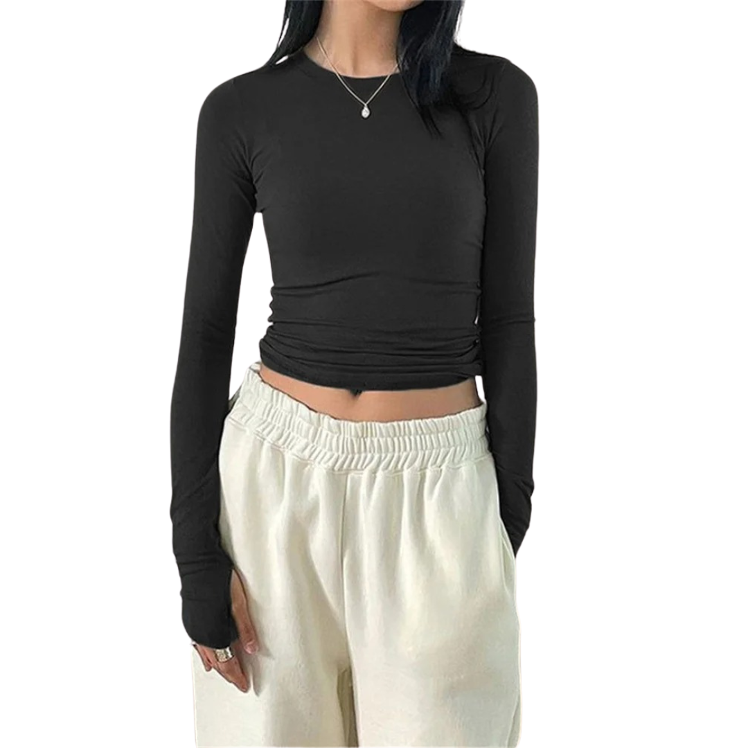 Slim Fit rundhalsade toppar för kvinnor