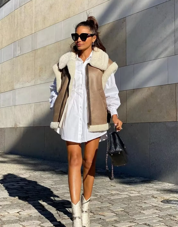 Ärmlöst fleece-linne för kvinnor