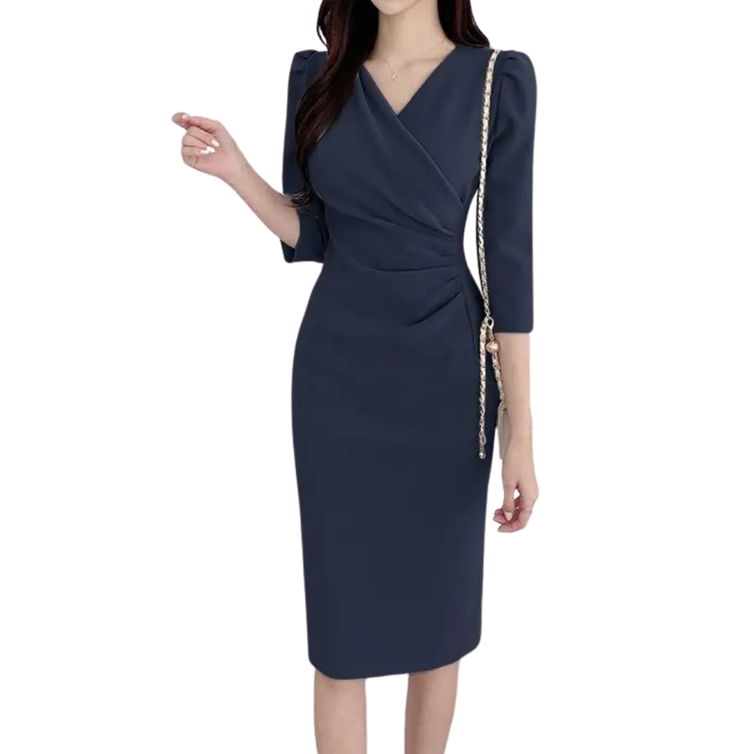 V-ringad Bodycon knälång arbetsklänning för kvinnor