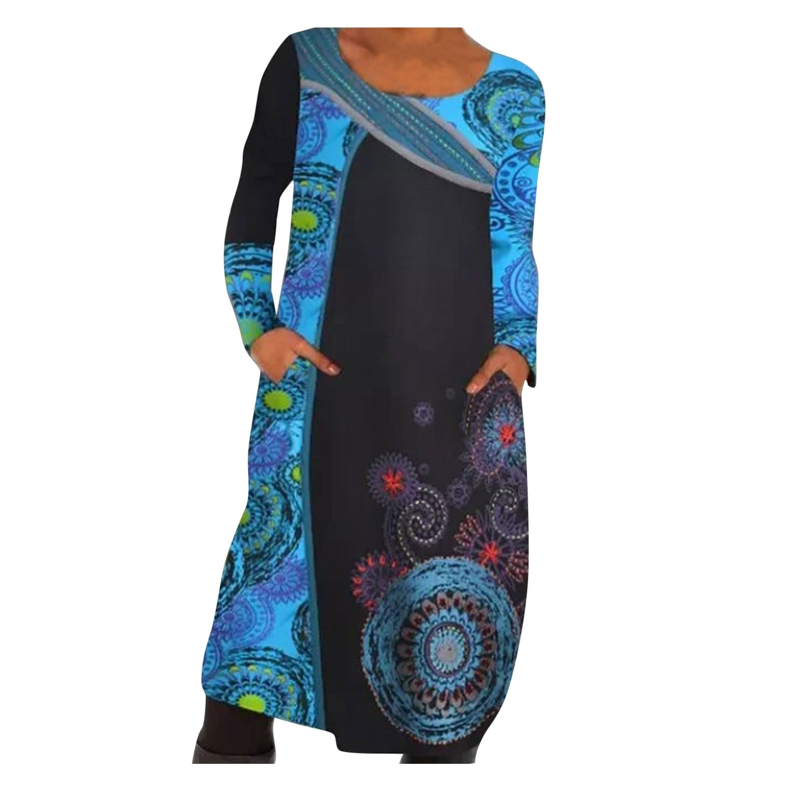 Vintage Print Pullover Klänning Med Fickor