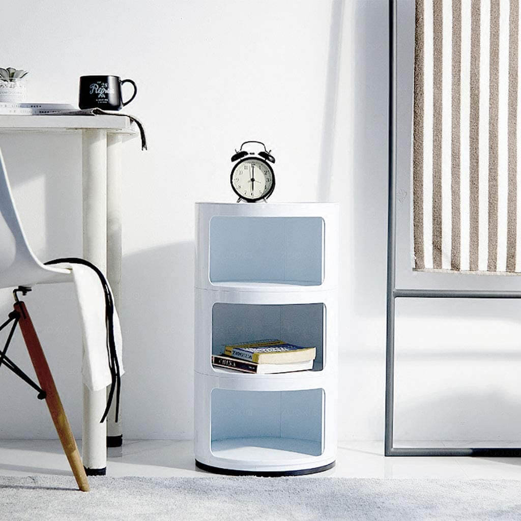 Cylindriskt modernt skåp med 3 nivåer