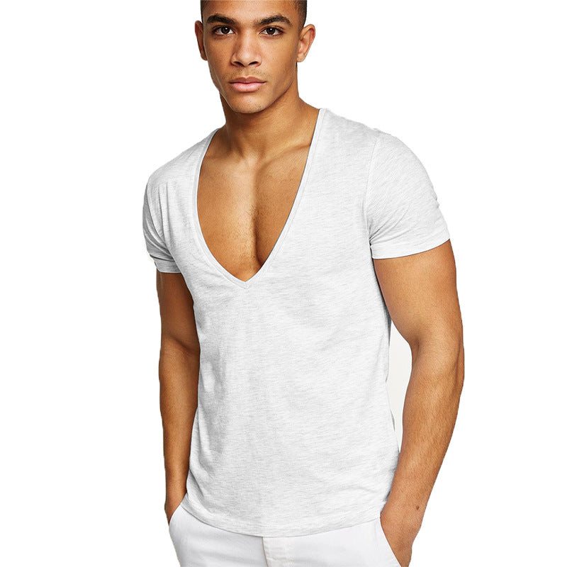 Herr-T-shirt med djup V-ringning