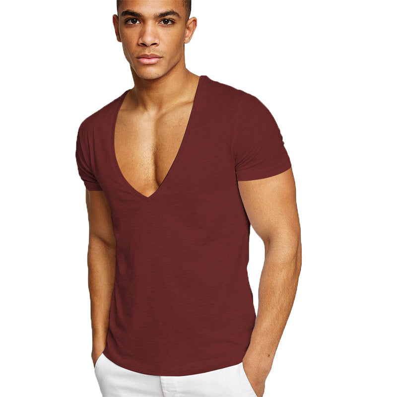 Herr-T-shirt med djup V-ringning
