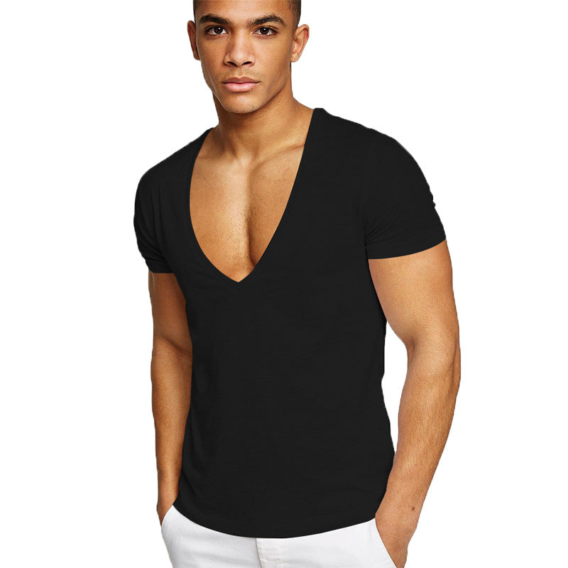 Herr-T-shirt med djup V-ringning