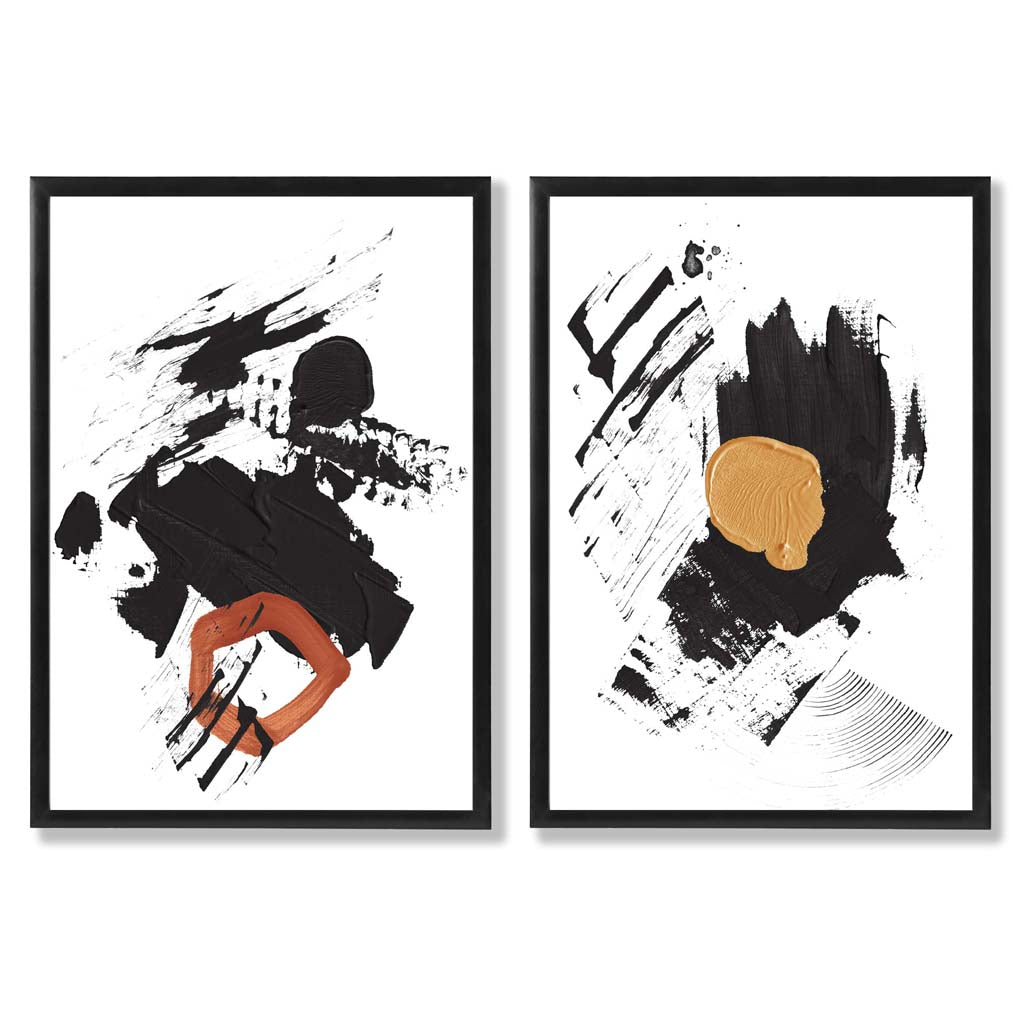 Abstrakt Konsttryck Set med Svart och Gul Design 0