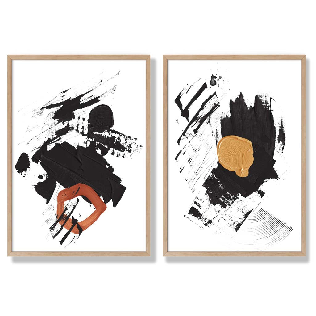 Abstrakt Konsttryck Set med Svart och Gul Design 6