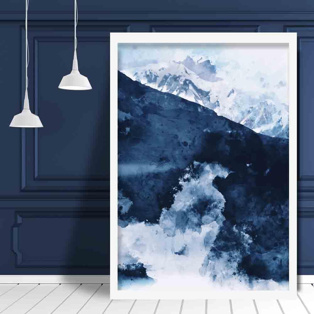 Abstrakt Konsttryck med Blå Bergsdesign 2