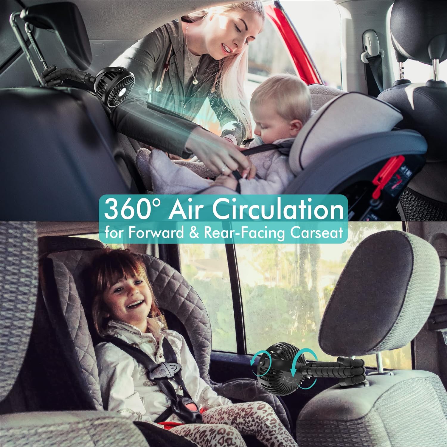 Bärbar Barnvagnsfläkt med 360° Justering 3