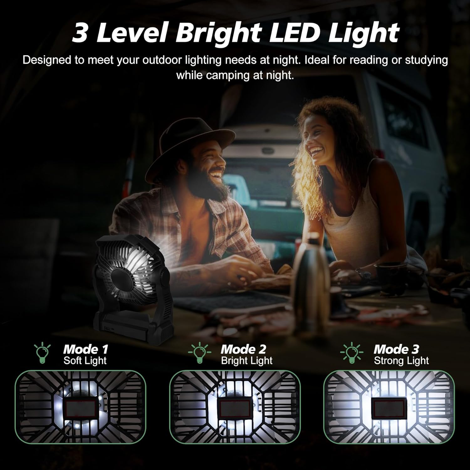Bärbar Campingfläkt med LED-lampa för Utomhusbruk 5