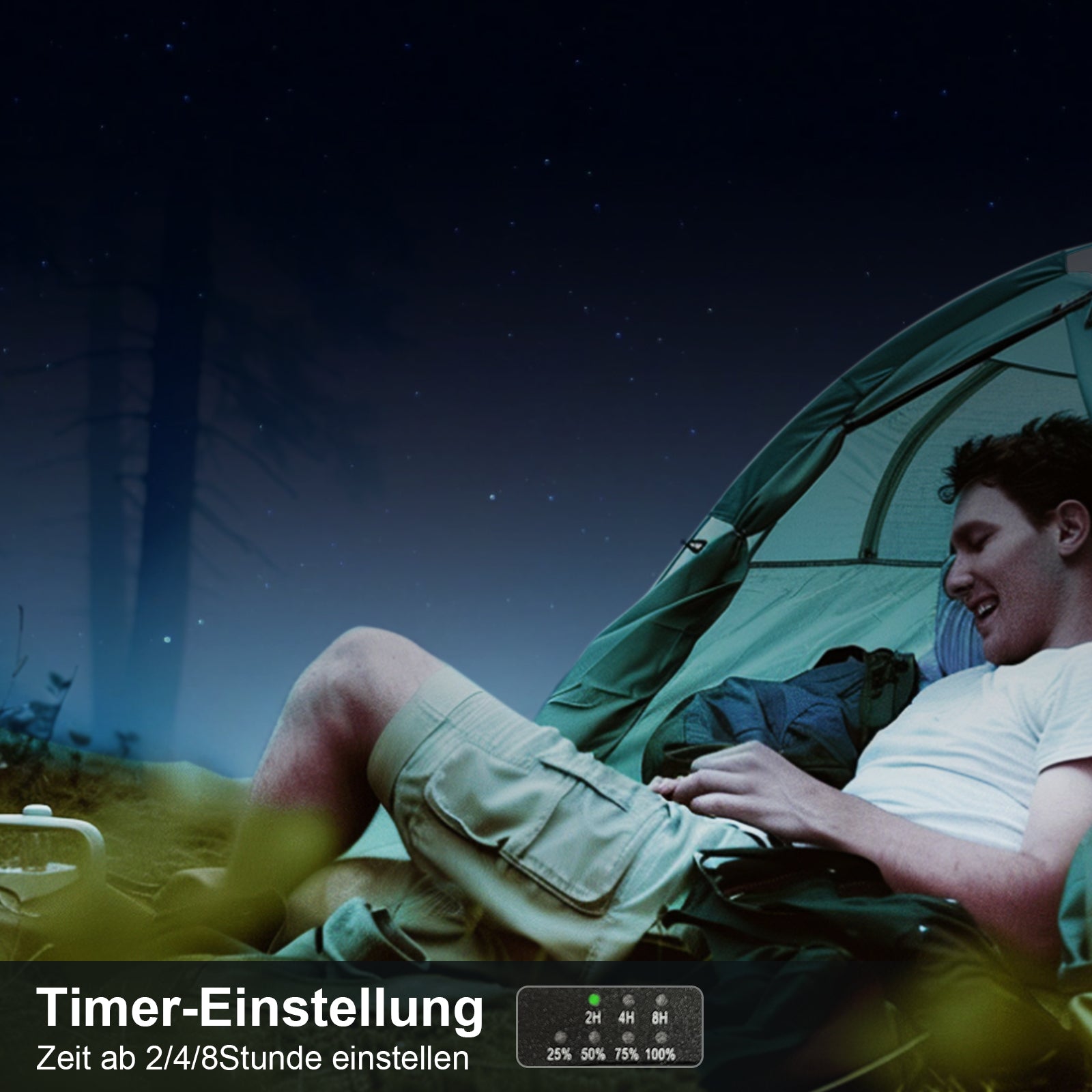 Bärbar Campingfläkt med LED-lampa och Solpanel 2