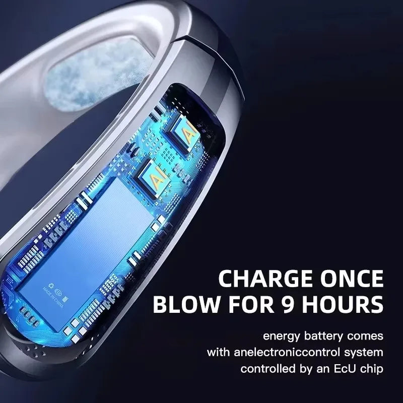 Bärbar Halsfläkt Mini Bladlös med Justerbar Vindstyrka och Digital Display 4