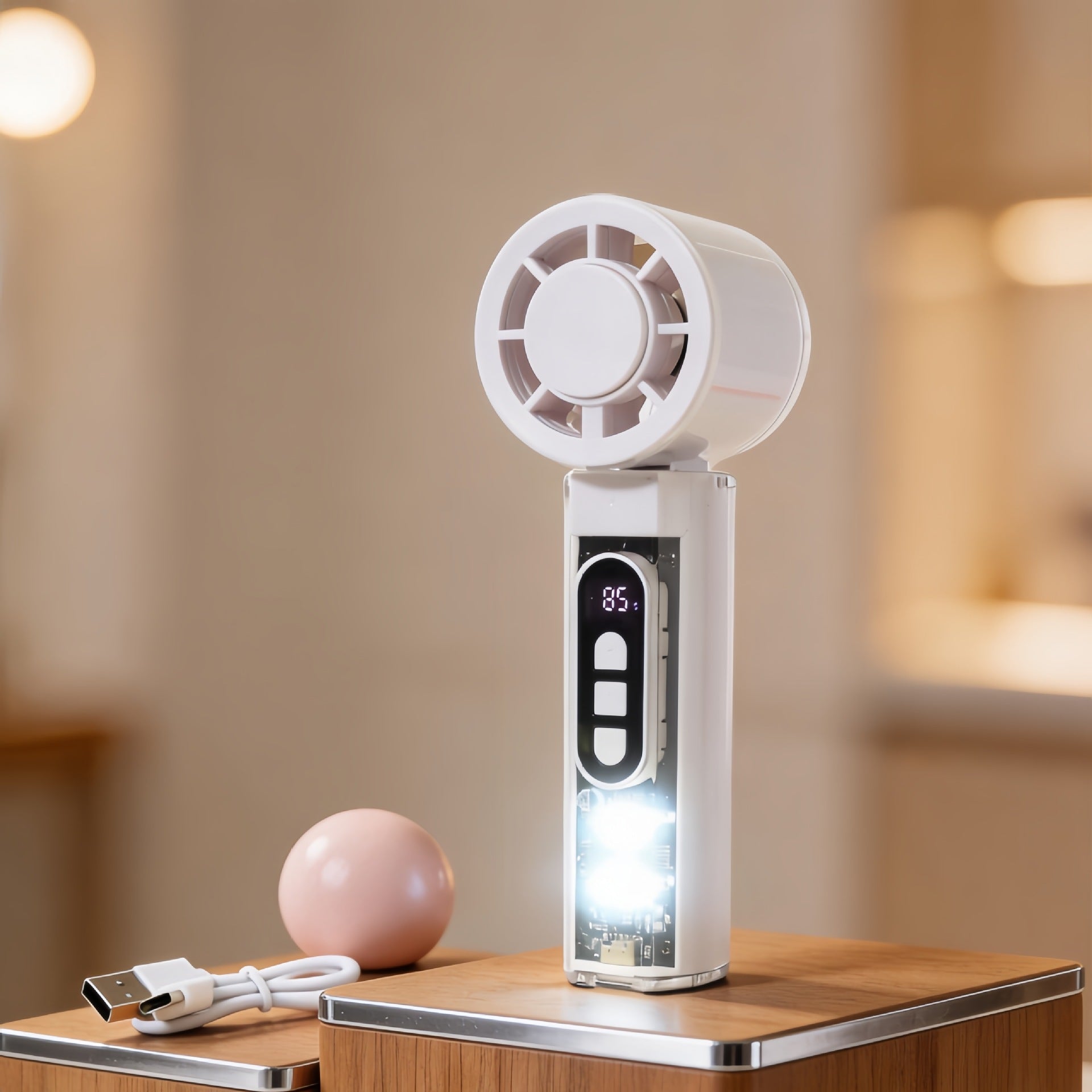 Bärbar Handfläkt med Temperaturdisplay och LED-belysning 0