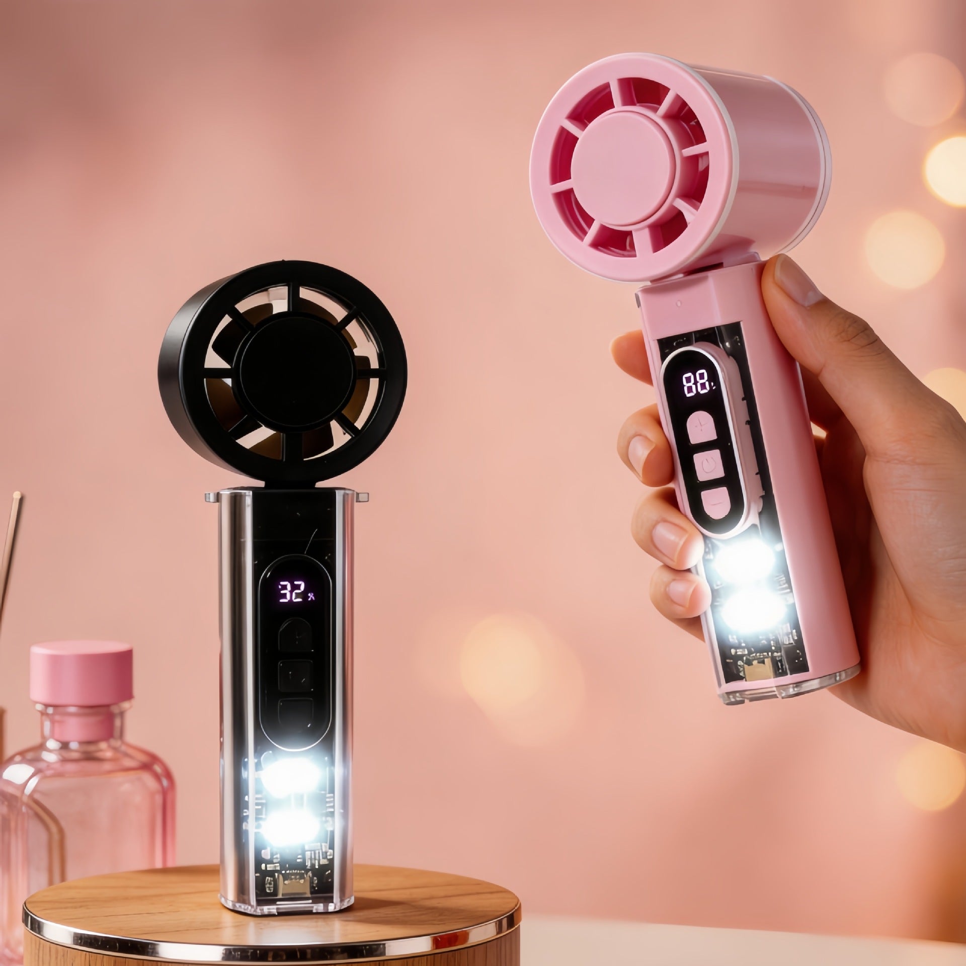 Bärbar Handfläkt med Temperaturdisplay och LED-belysning 1