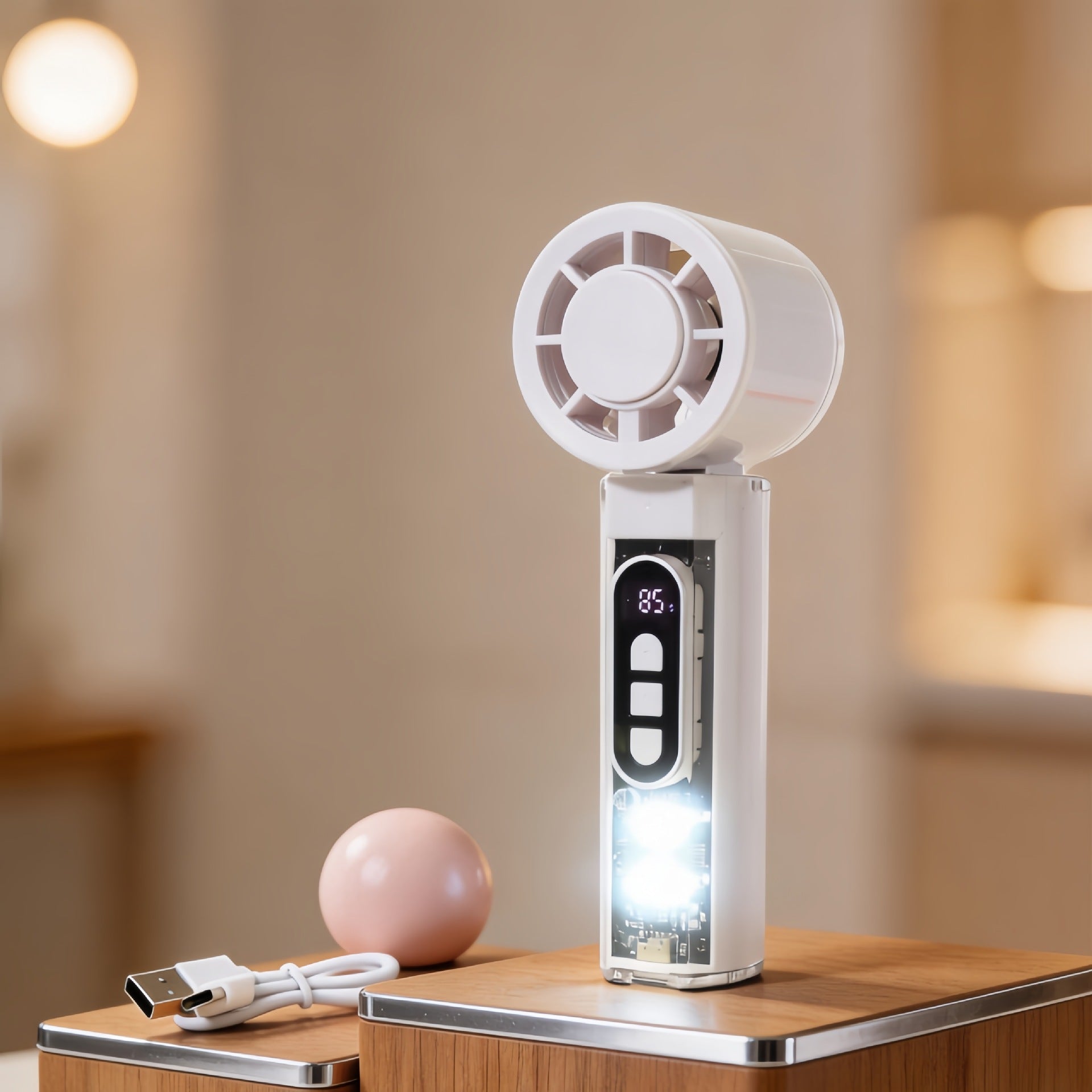 Bärbar Handfläkt med Temperaturdisplay och LED-belysning 4