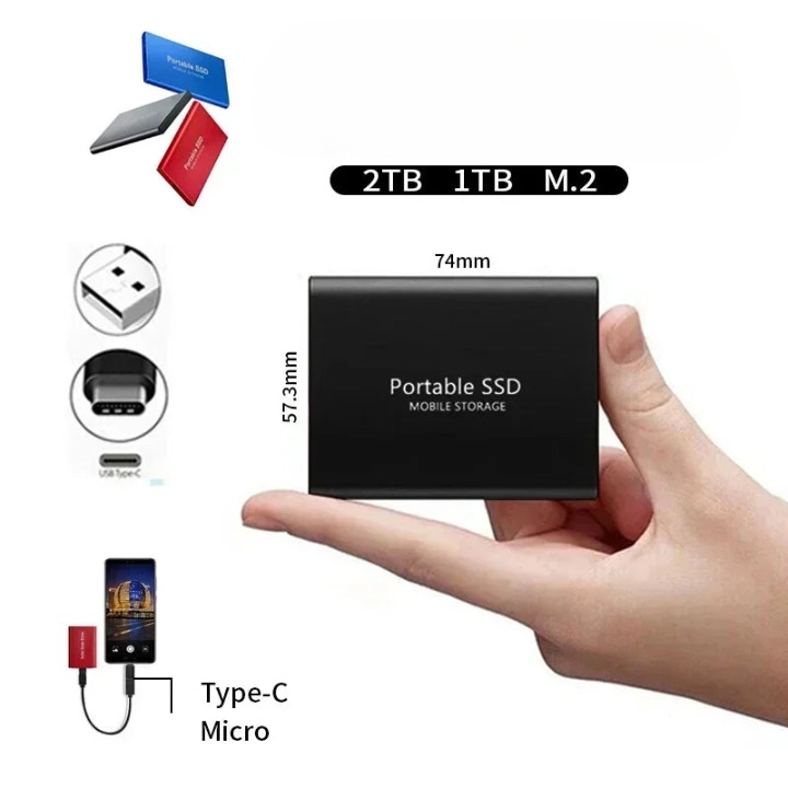 Bärbar SSD Enhet Kompakt Snabb Lagring USB-C 1050MB/s 3