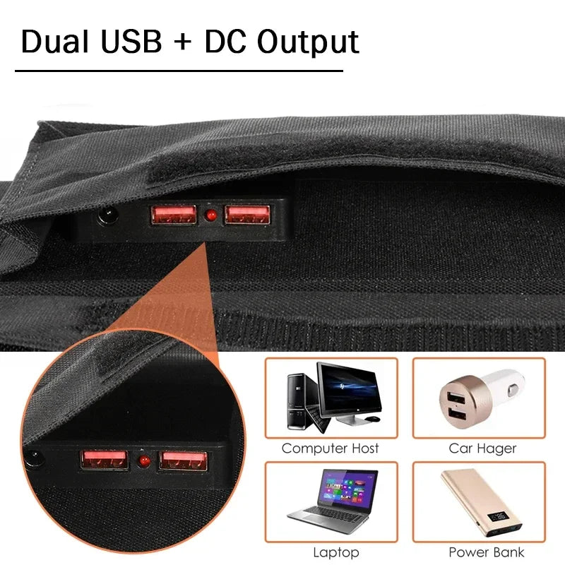 Bärbar Solpanelväska Hopfällbar med USB och DC-utgång för Utomhusbruk 4