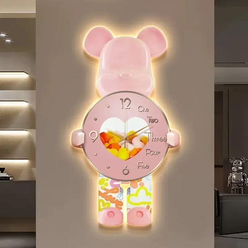 Barn Väggklocka Björndesign med LED-Belysning för Lekrum 1