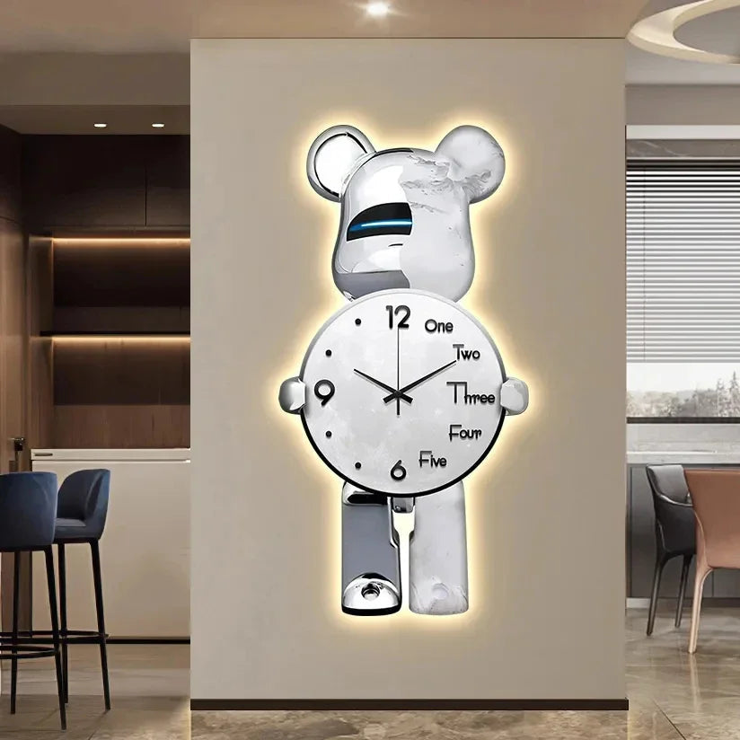 Barn Väggklocka Björndesign med LED-Belysning för Lekrum 10