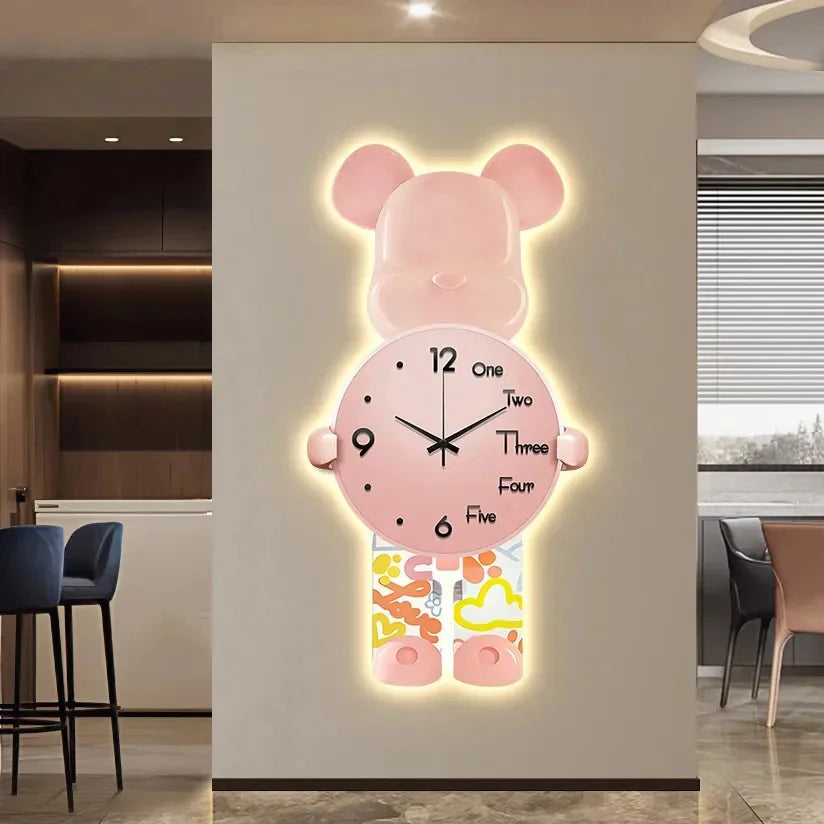 Barn Väggklocka Björndesign med LED-Belysning för Lekrum 9