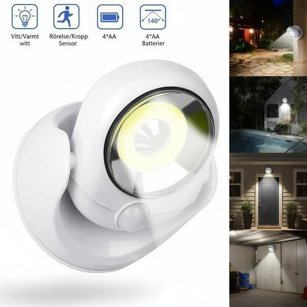 Batteridriven LED Lampa med Rörelsesensor och 360° Vridning 1