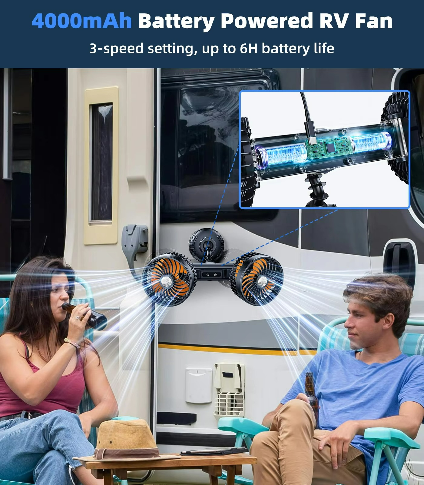 Bilkylfläkt Trådlös med Dubbelhuvud och Justerbara Hastighetsinställningar 7