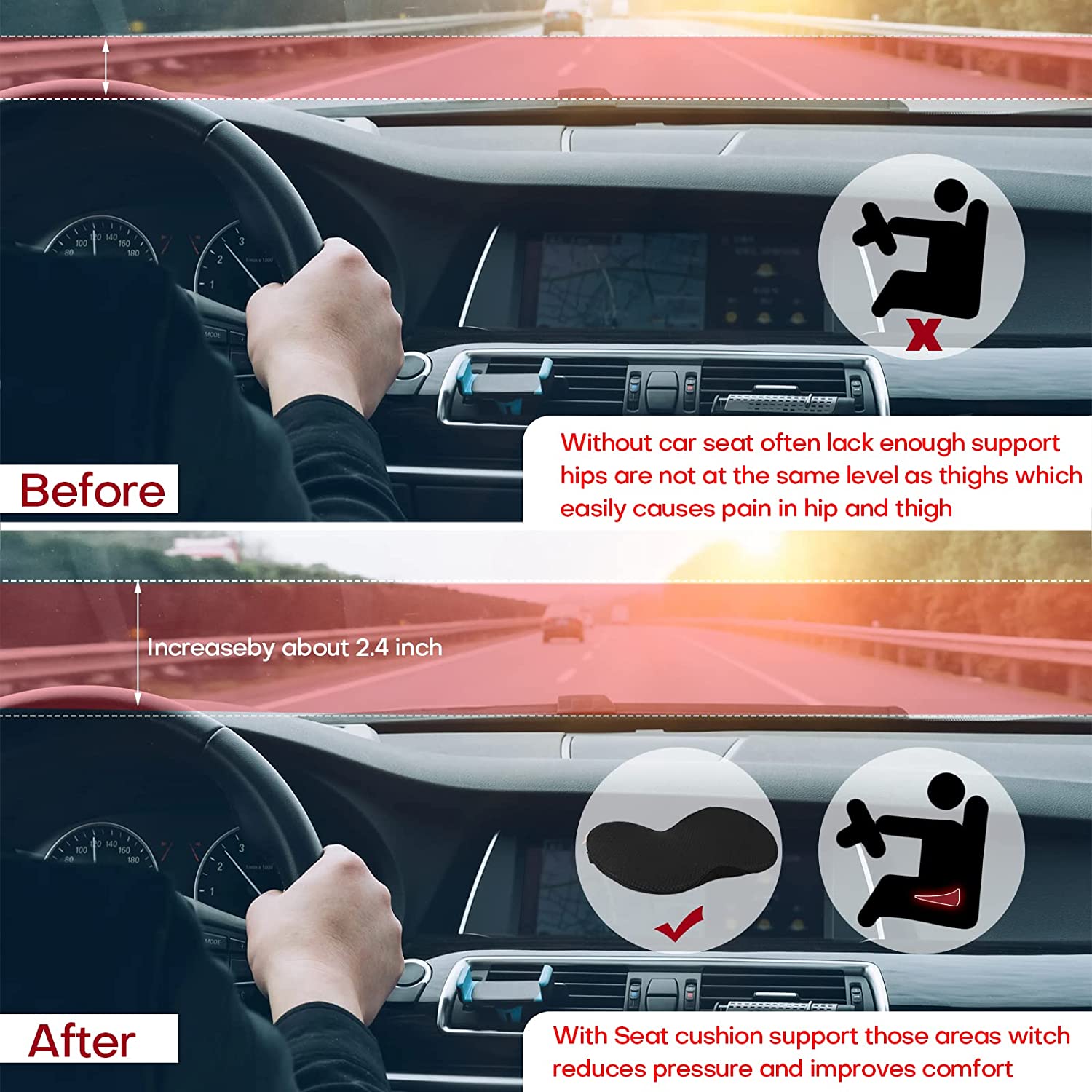 Bilstolskudde för vuxna med ländstöd och minneskum 7