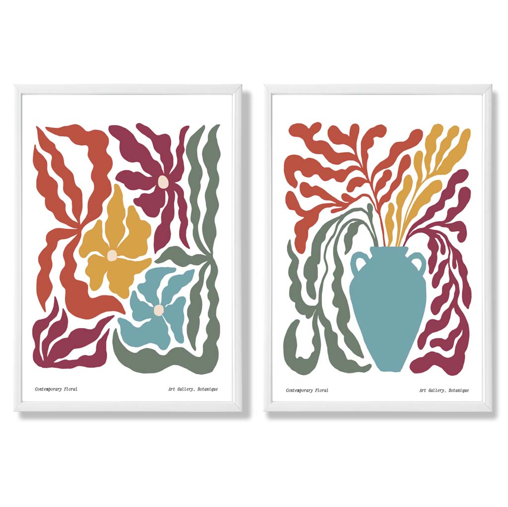 Boho Blomtryck Set för Heminredning, 2 Konsttryck med Färgglada Mönster och Inramning 3