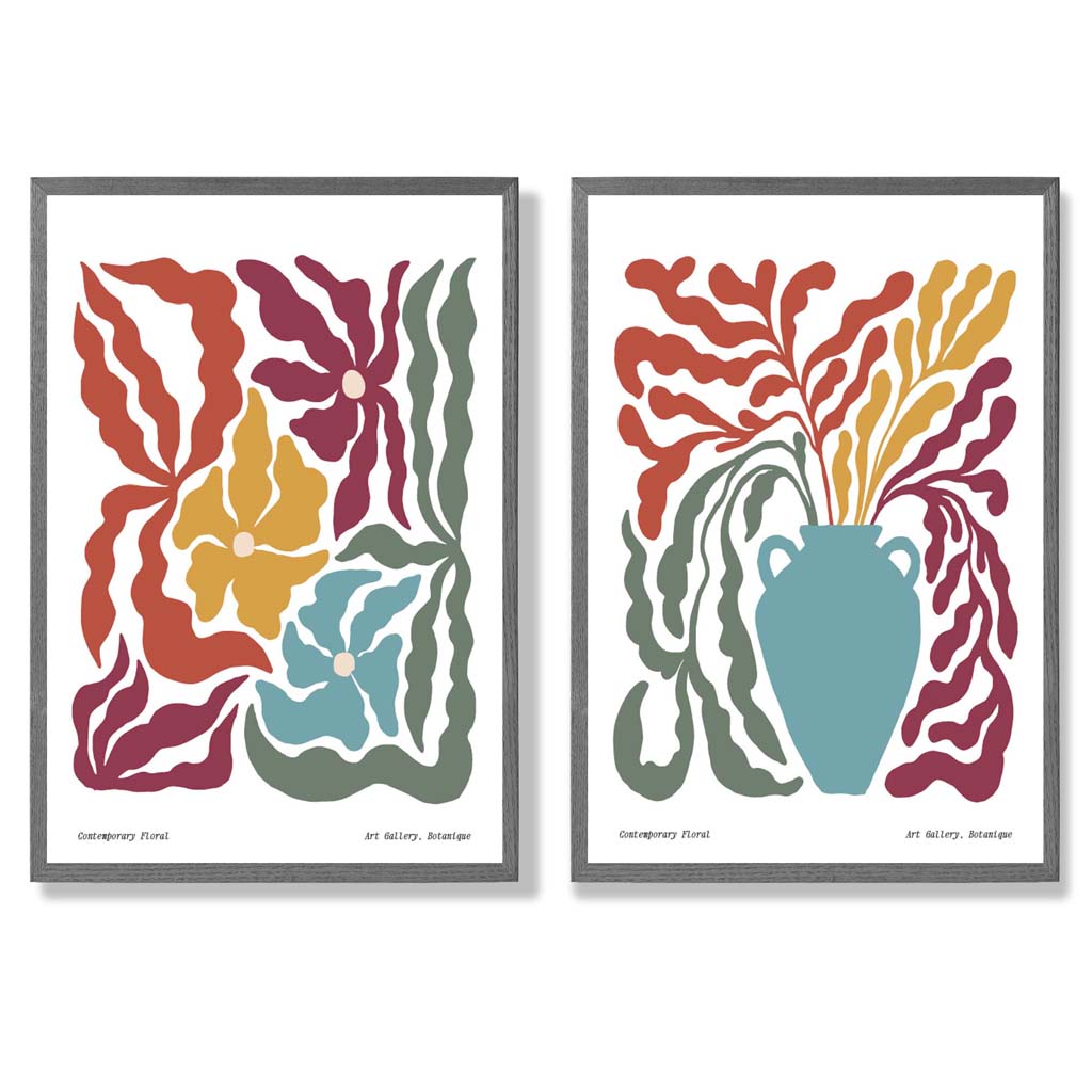Boho Blomtryck Set för Heminredning, 2 Konsttryck med Färgglada Mönster och Inramning 4