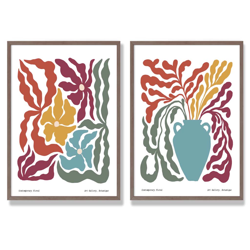Boho Blomtryck Set för Heminredning, 2 Konsttryck med Färgglada Mönster och Inramning 7