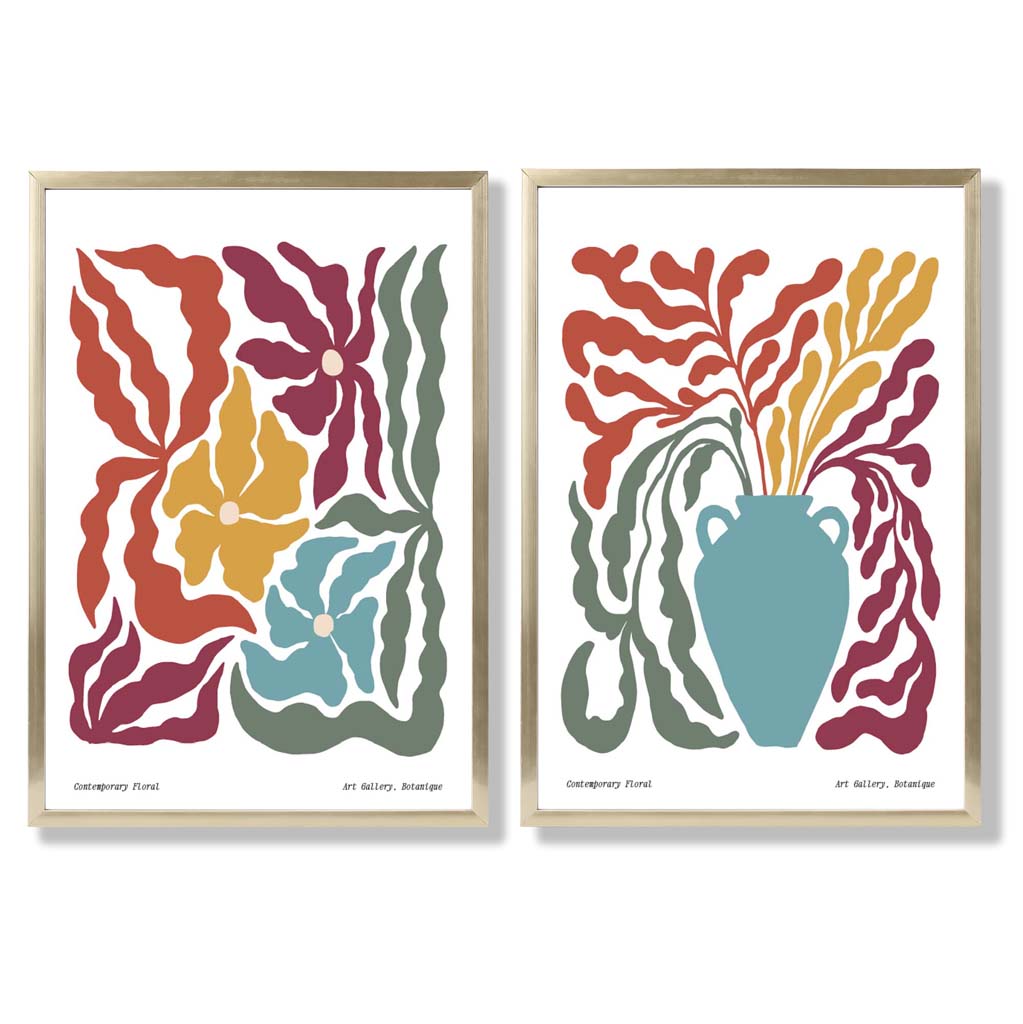 Boho Blomtryck Set för Heminredning, 2 Konsttryck med Färgglada Mönster och Inramning 8