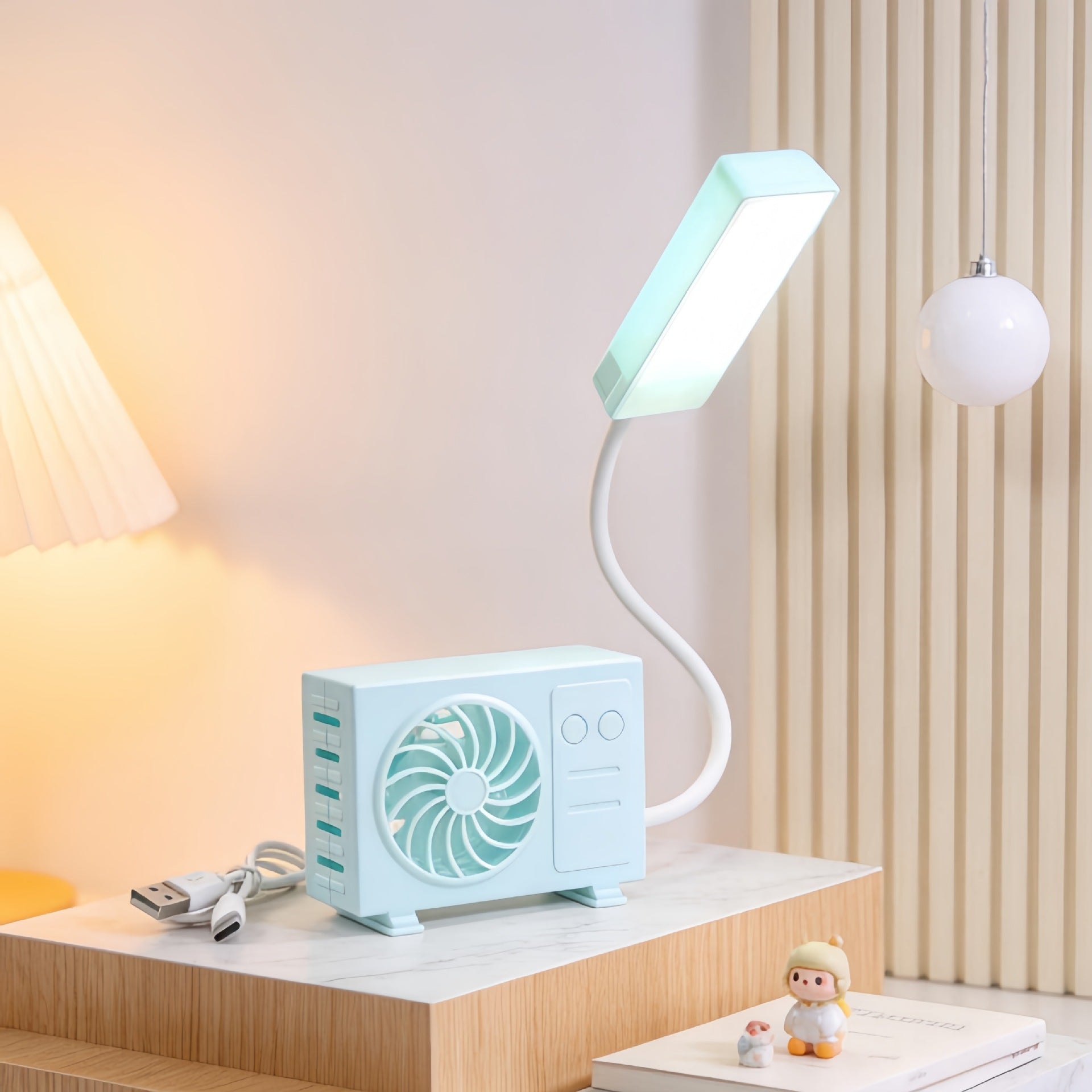 Bordslampa med USB-fläkt för kvinnor 0