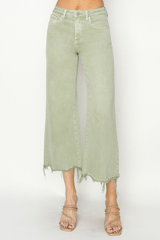 Byxor för kvinnor med hög midja, vida och cropped stil 0