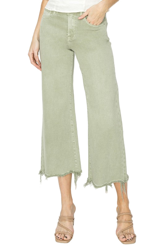 Byxor för kvinnor med hög midja, vida och cropped stil 1