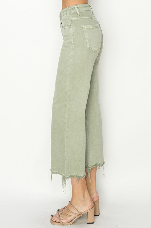 Byxor för kvinnor med hög midja, vida och cropped stil 2