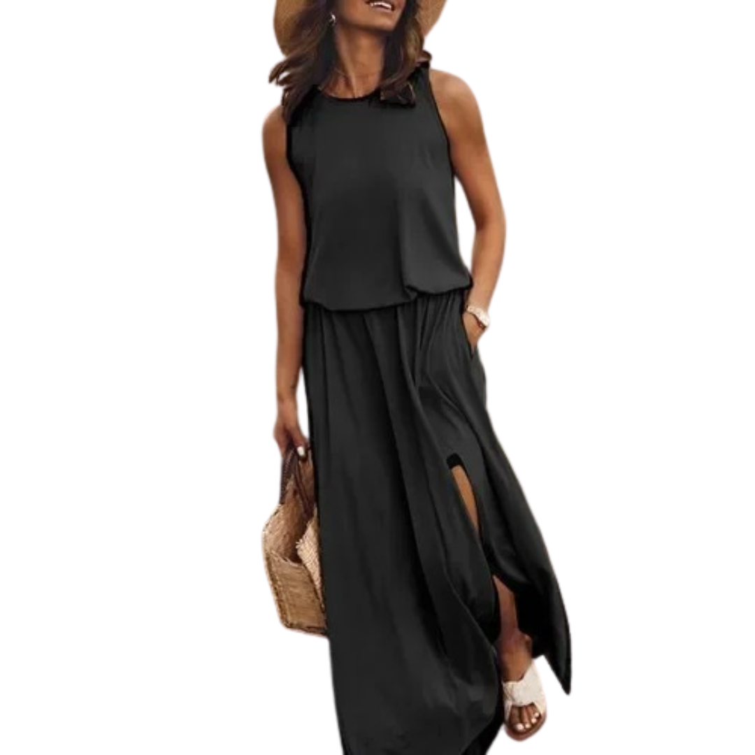 Casual ärmlös delad klänning för kvinnor