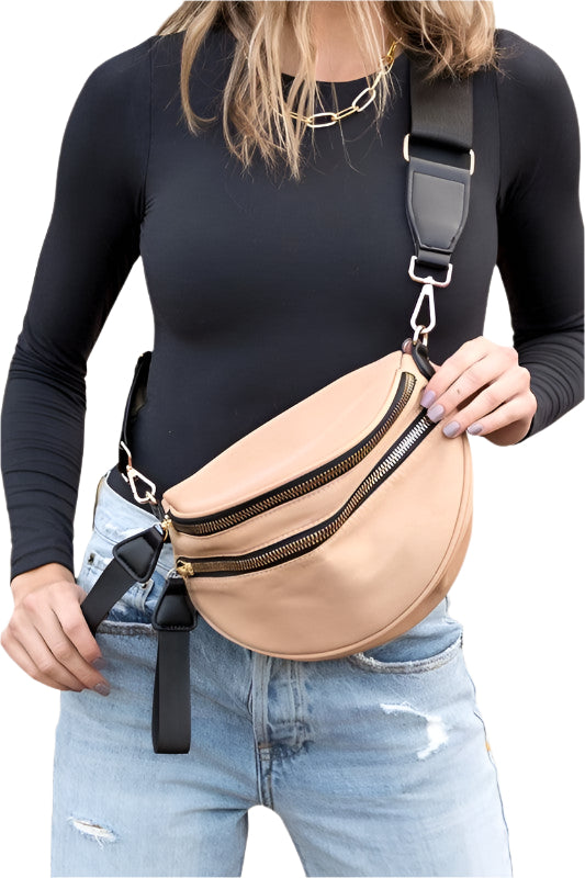 Dam Axelväska Crescent Nylon med Dubbel Dragkedja och Justerbar Rem 0