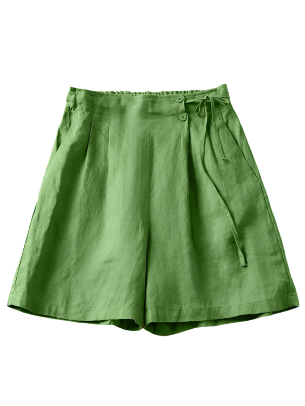 Dam Baggy Shorts Retro Vävd Bomull Linne 0