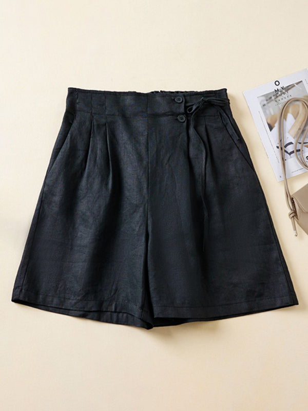 Dam Baggy Shorts Retro Vävd Bomull Linne 2