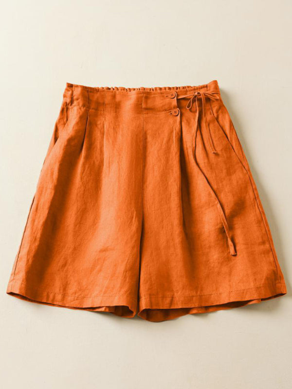 Dam Baggy Shorts Retro Vävd Bomull Linne 3