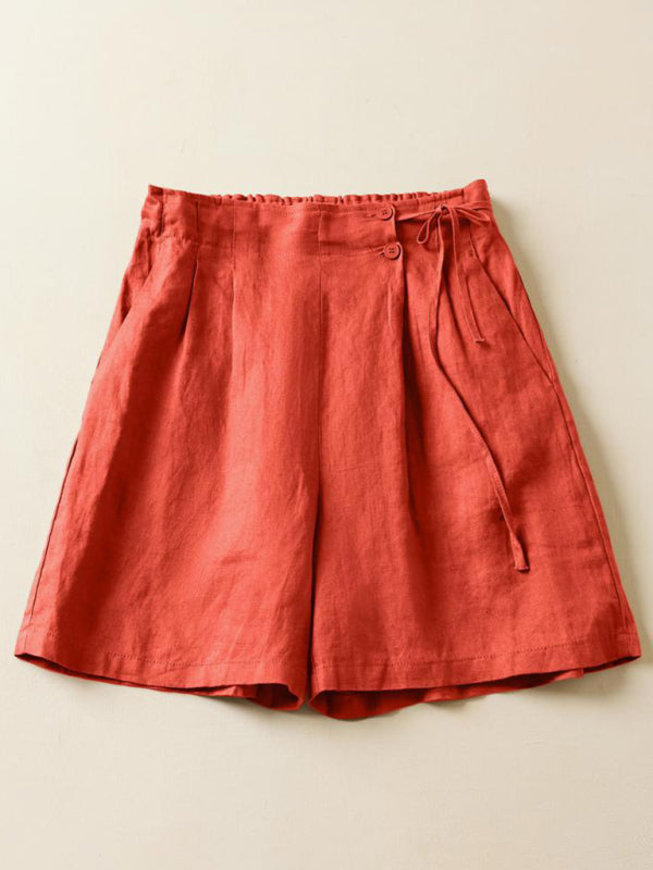 Dam Baggy Shorts Retro Vävd Bomull Linne 4