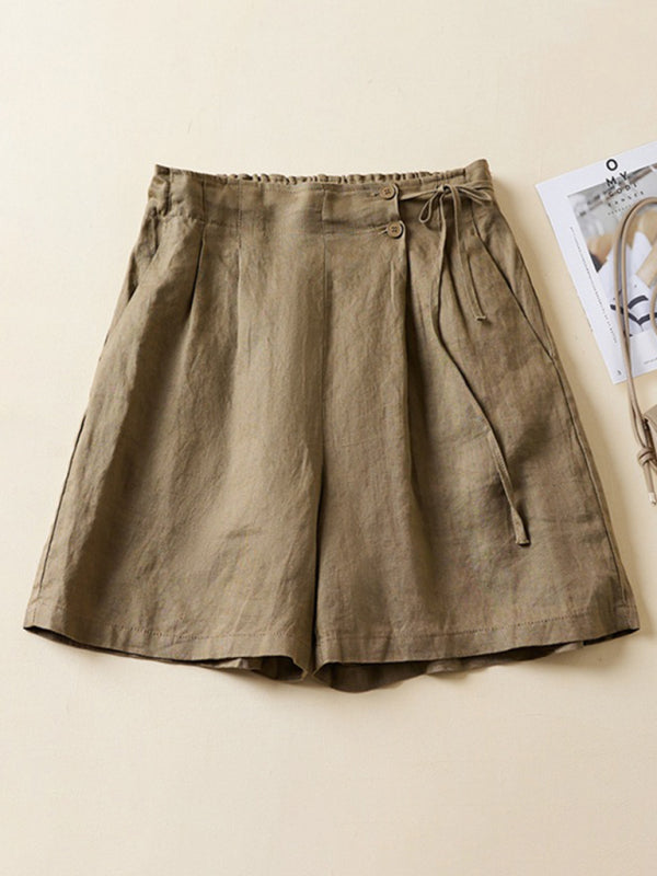 Dam Baggy Shorts Retro Vävd Bomull Linne 6